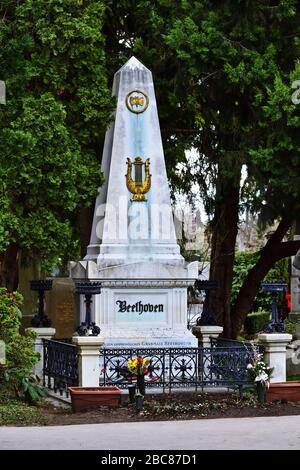 Beethoven`s tomb in the Central Cemetery in Vienna, Austria. Stock Photo